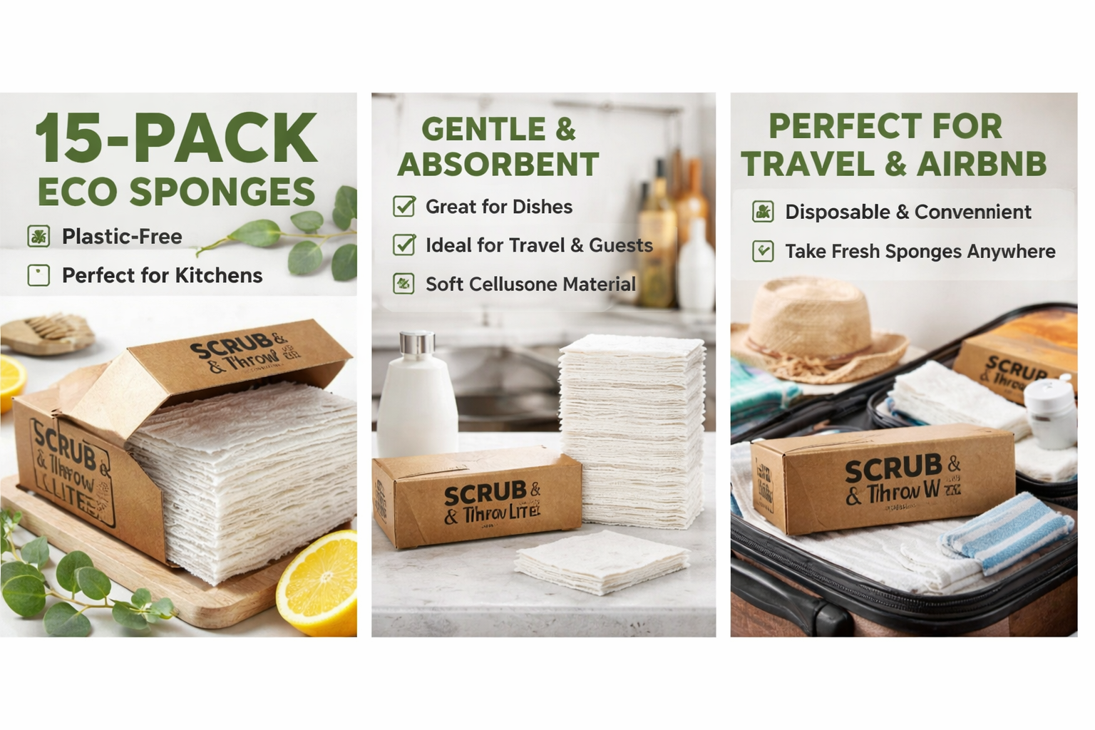 Natural Cellulose Scrub Sponge — 15 Pack