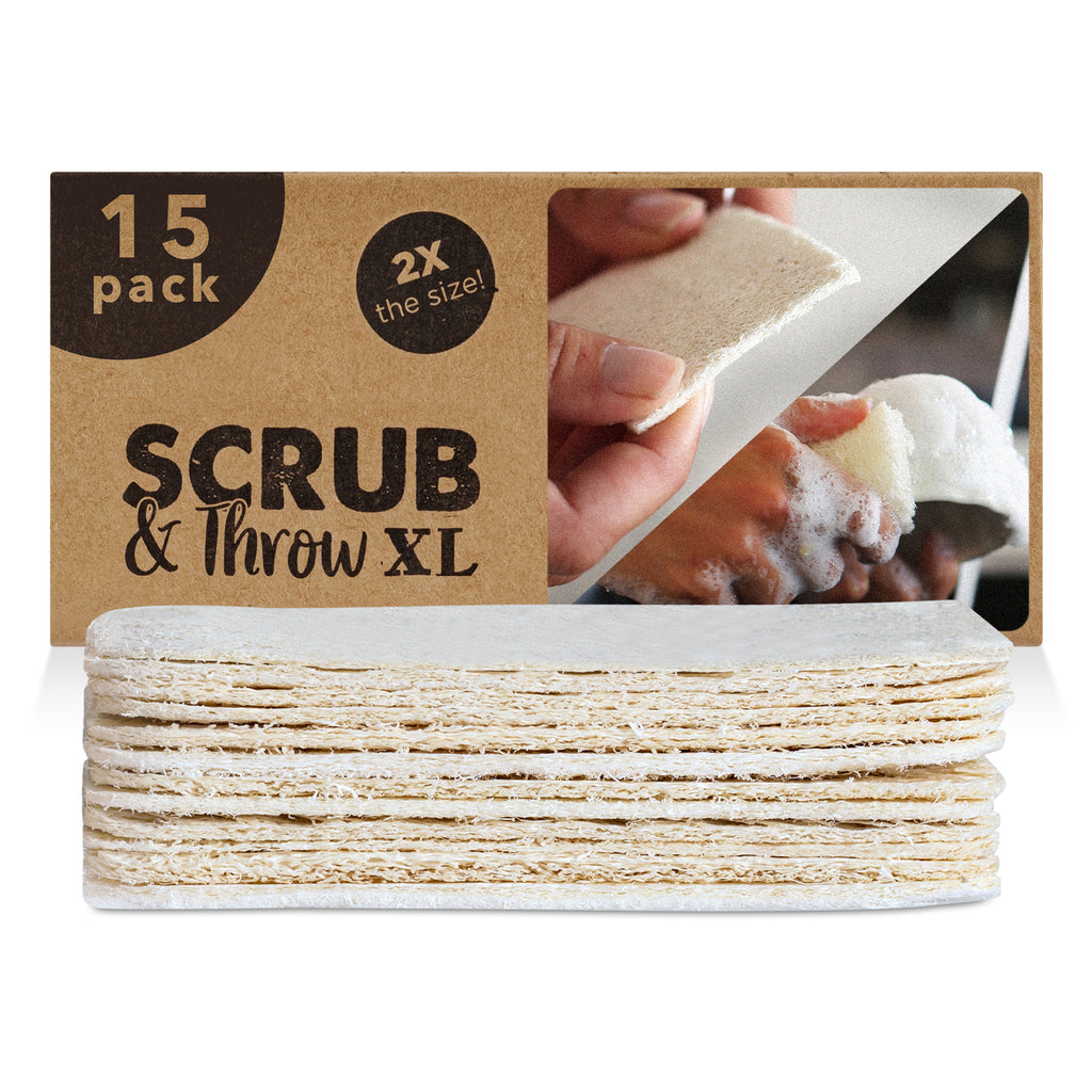 Scrub and Throw natural XL loofah scrub sponges, 15-pack starter box, plastic-free and compostable