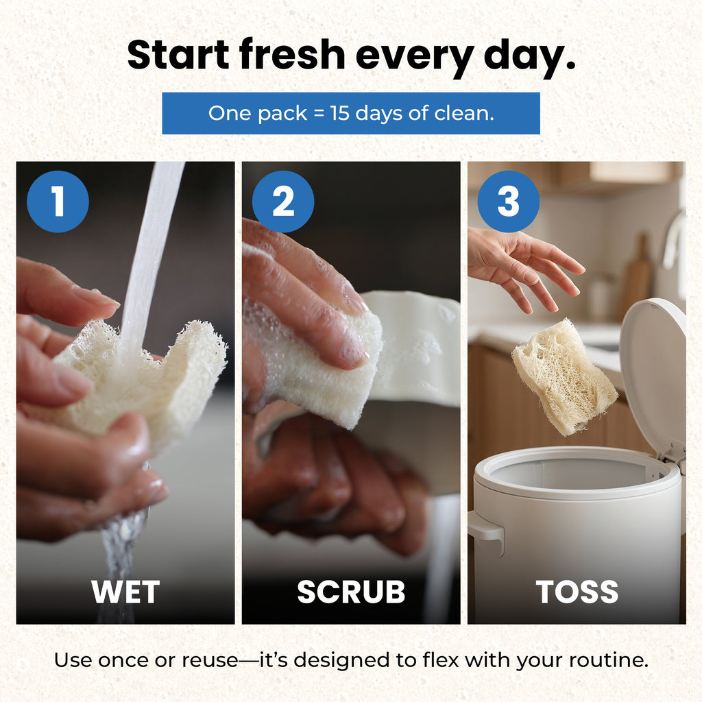 Scrub & Throw XL loofah scrub sponge, 15-pack - oversized natural loofah scrubber (view 4)