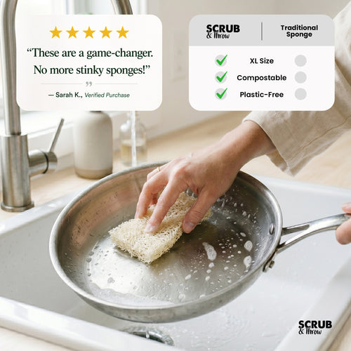 Natural XL loofah scrub sponge, 15-pack, biodegradable and plastic-free