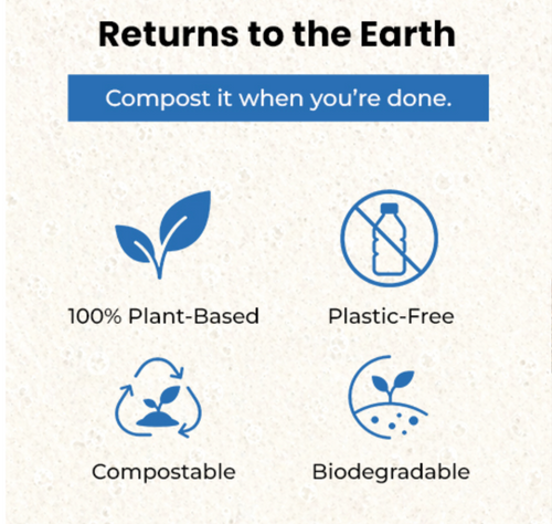 100% plant-based, plastic-free, compostable, and biodegradable — Scrub & Throw eco attributes