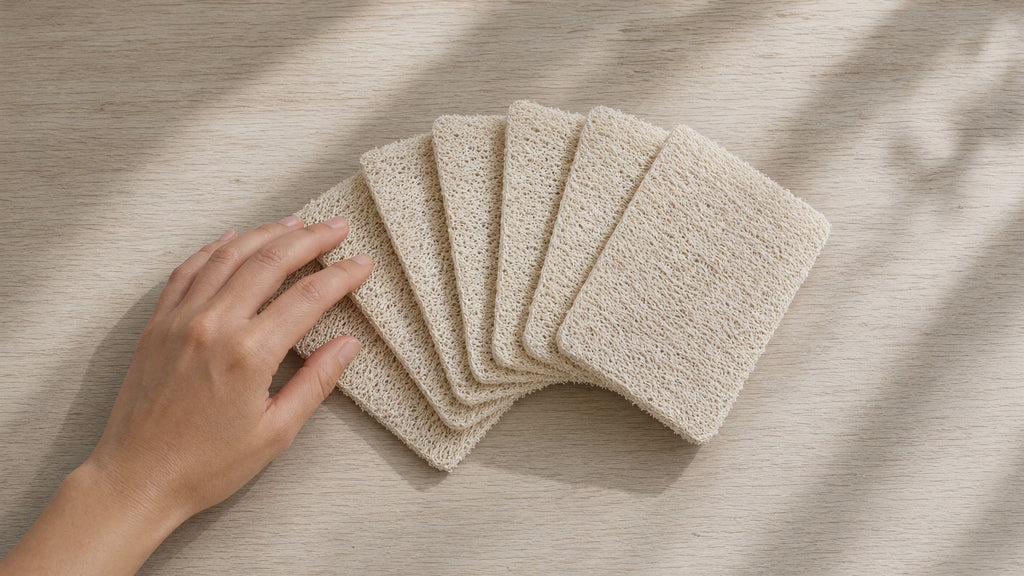 Scrub & Throw 90-Pack natural loofah dish sponges: expands in water, safe on non-stick pans, 30 days to compost