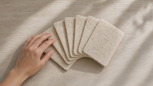 Scrub & Throw 90-Pack natural loofah dish sponges: expands in water, safe on non-stick pans, 30 days to compost